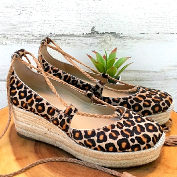 Ann Taylor Shoes - NWOT ANN TAYLOR LEATHER LEOPARD PRINT ESPADRILLE WEDGE SHOES